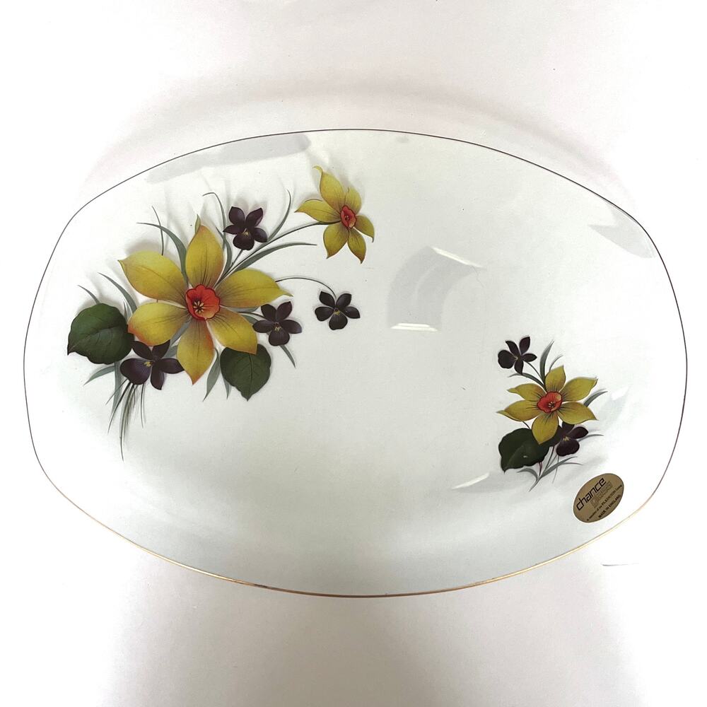 Chance Glass Clear 'Fiesta Glass' Floral Platter Yellow Painted Anemone England